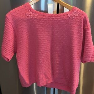 pink 3D knit short sleeved sweater COQUETTE appliqué bows round neck women’s 2X